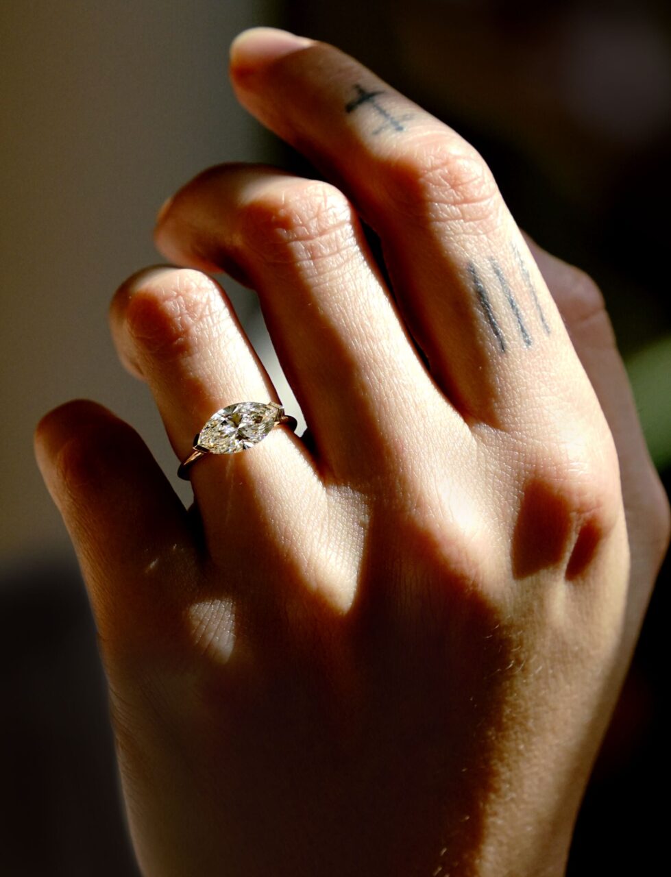 An east-west set Maquise engagement ring