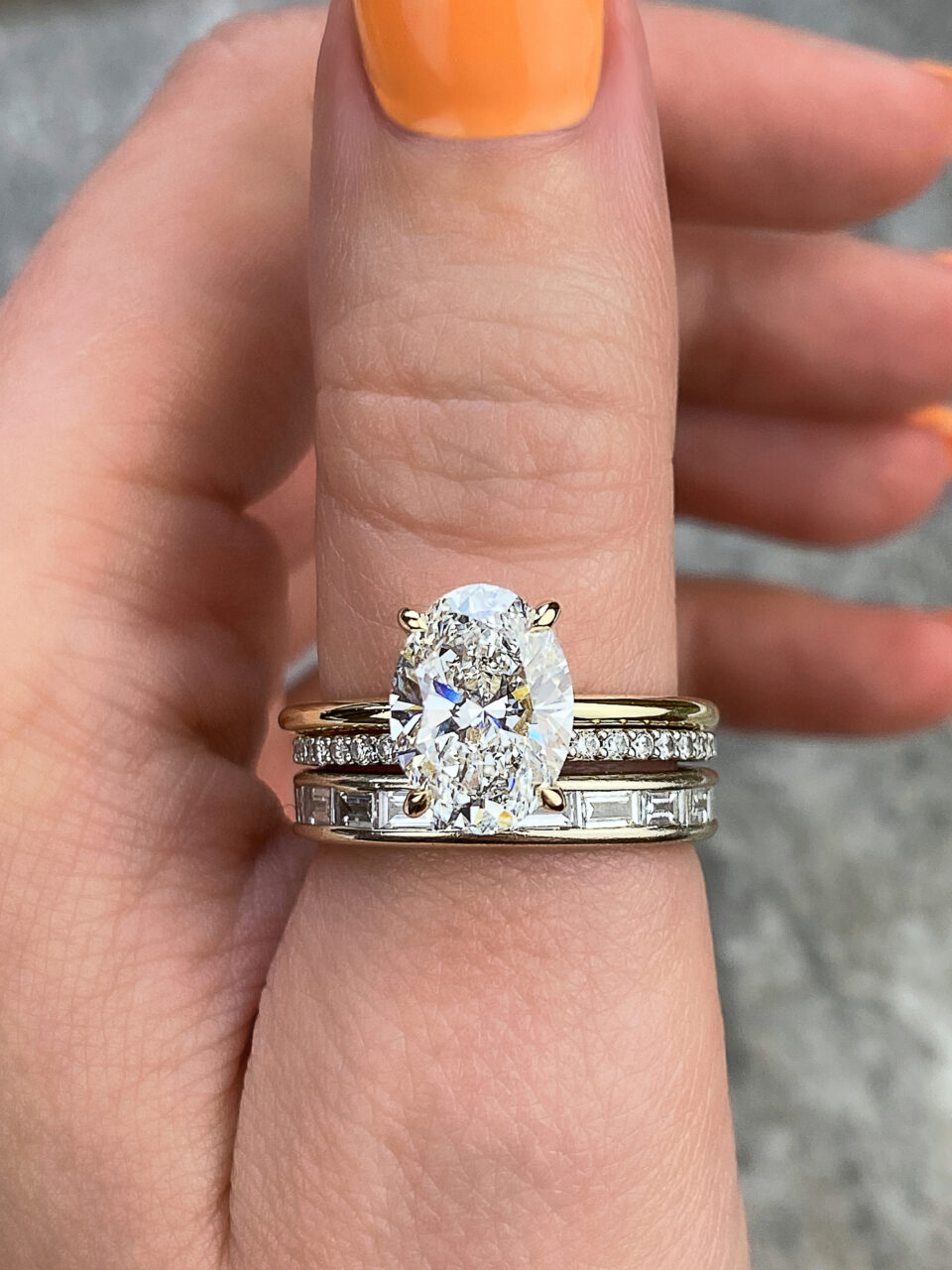 Frank Darling oval diamond solitaire ring stack