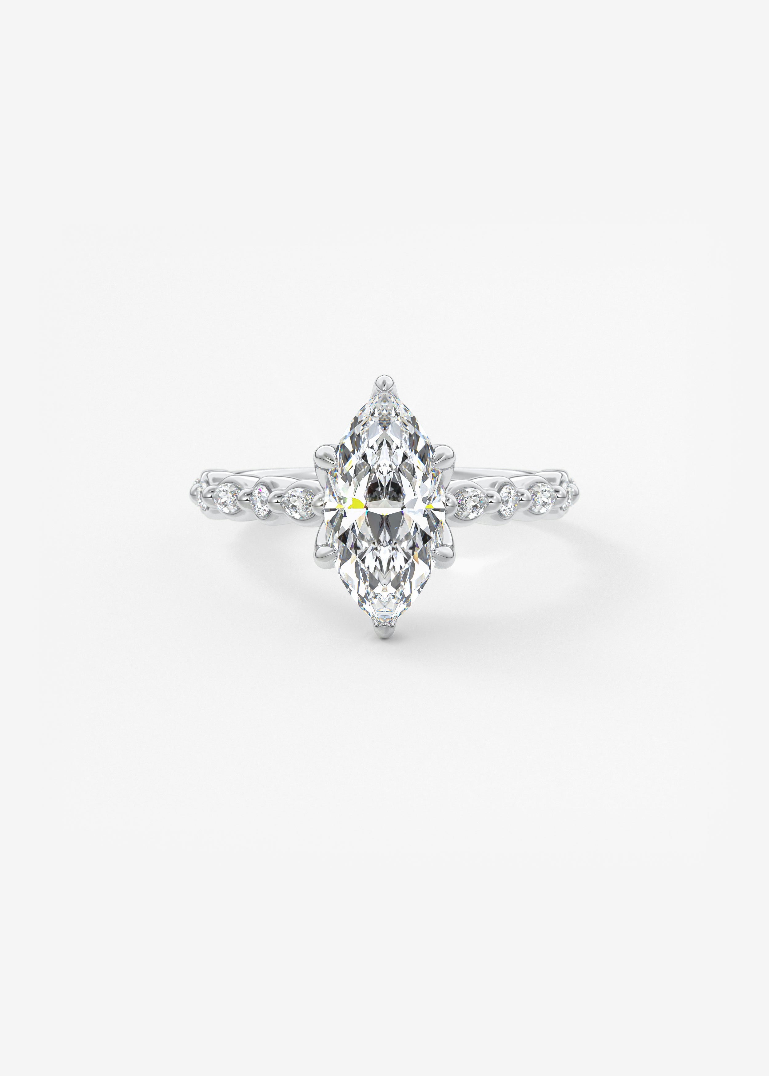 The Chantilly  engagement in WG metal featuring Marquise cut with Prong,Diamond Details setting