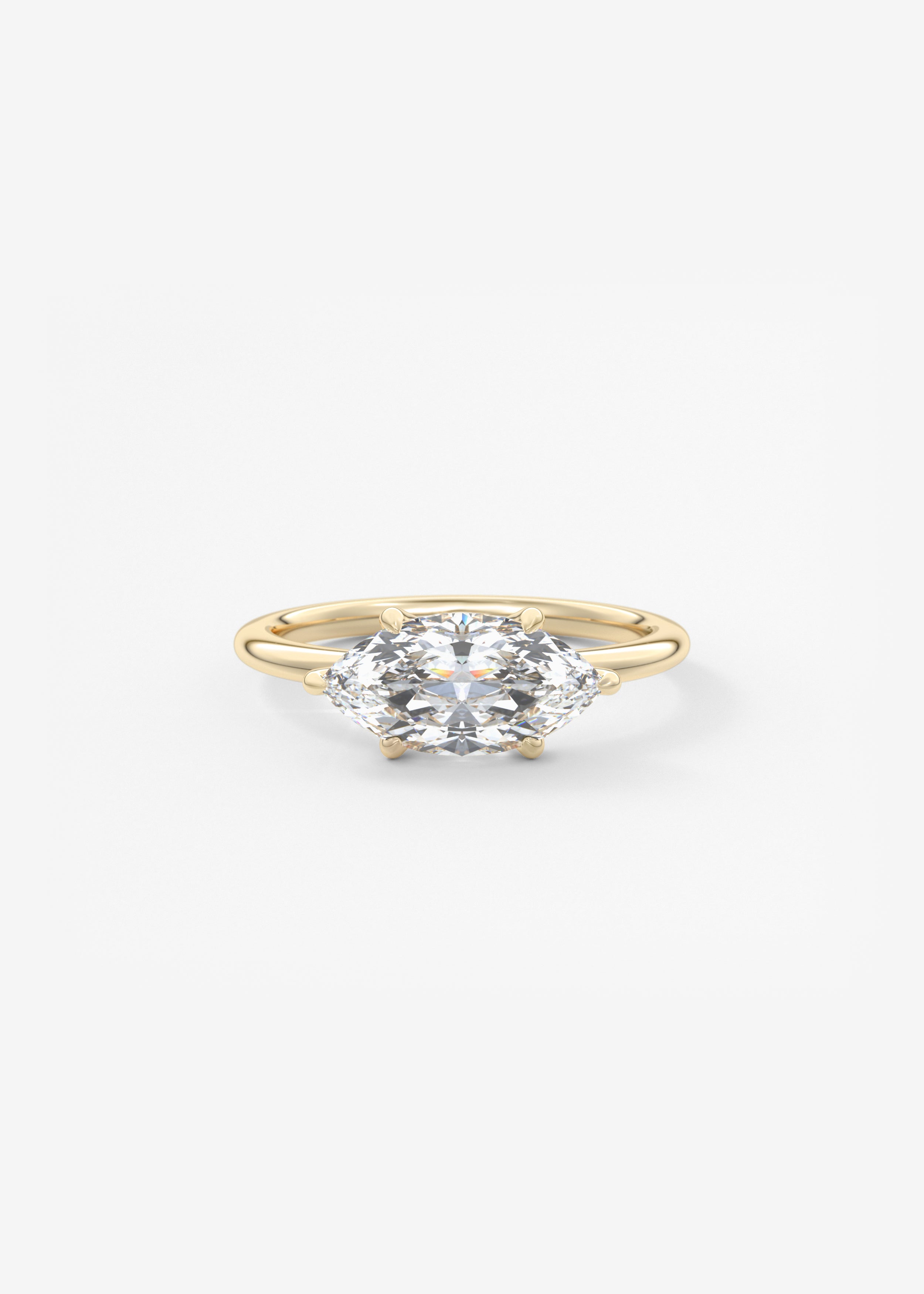 The Single Scoop E.W. engagement in YG metal featuring Marquise cut with Solitaire,Prong,East West setting