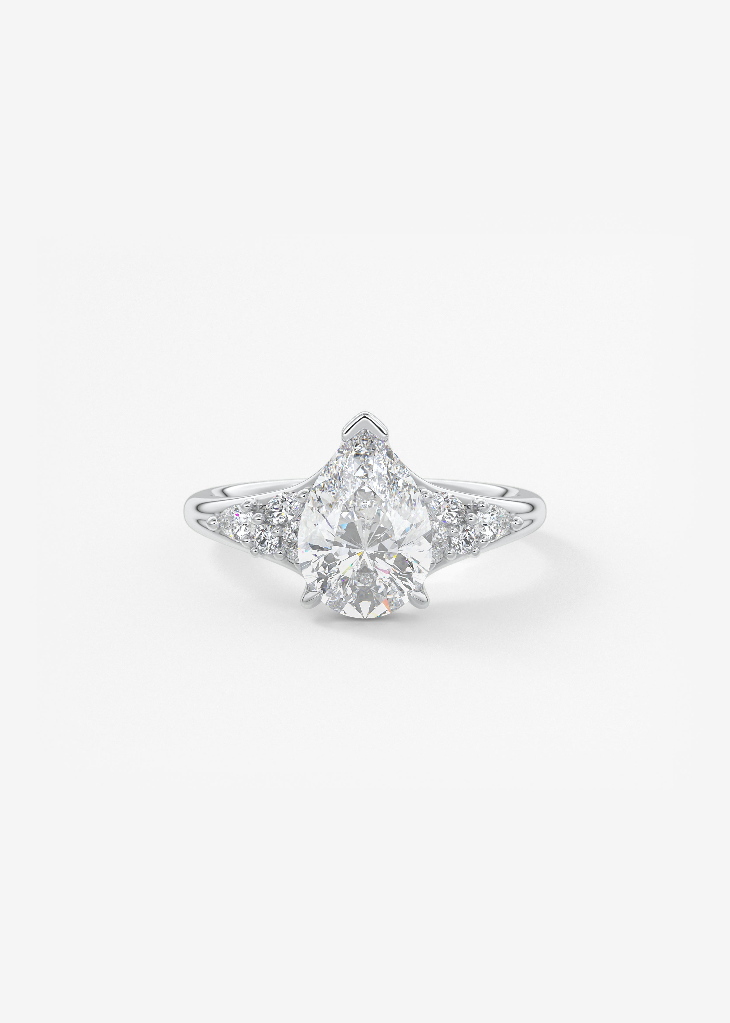 The Posie  engagement in WG metal featuring Pear cut with Cluster,Prong,Diamond Details,Vintage Inspired,Split Shank,Nature Inspired setting