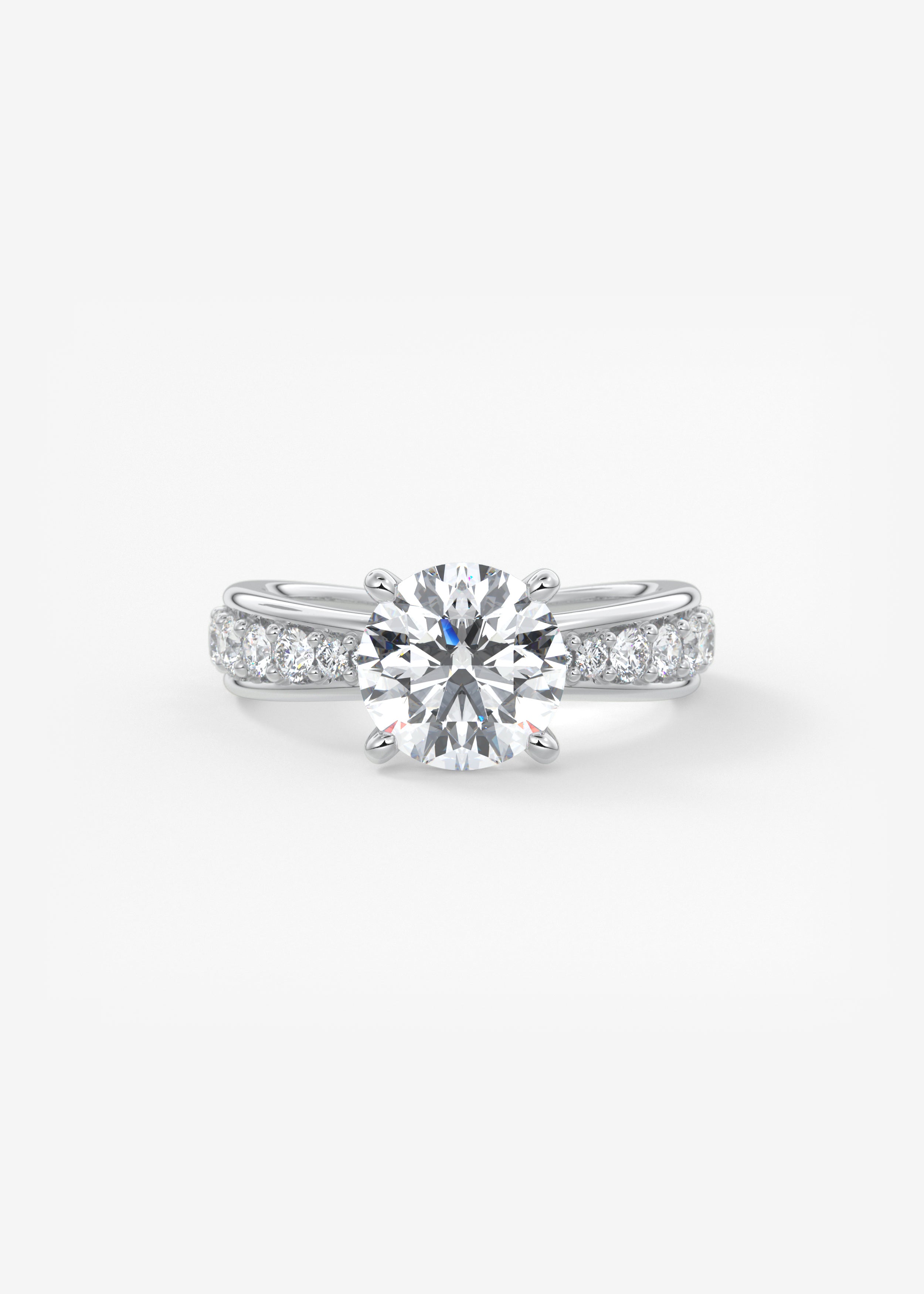The Hourglass  engagement in WG metal featuring Round,Round Brilliant cut with Prong,Pave setting