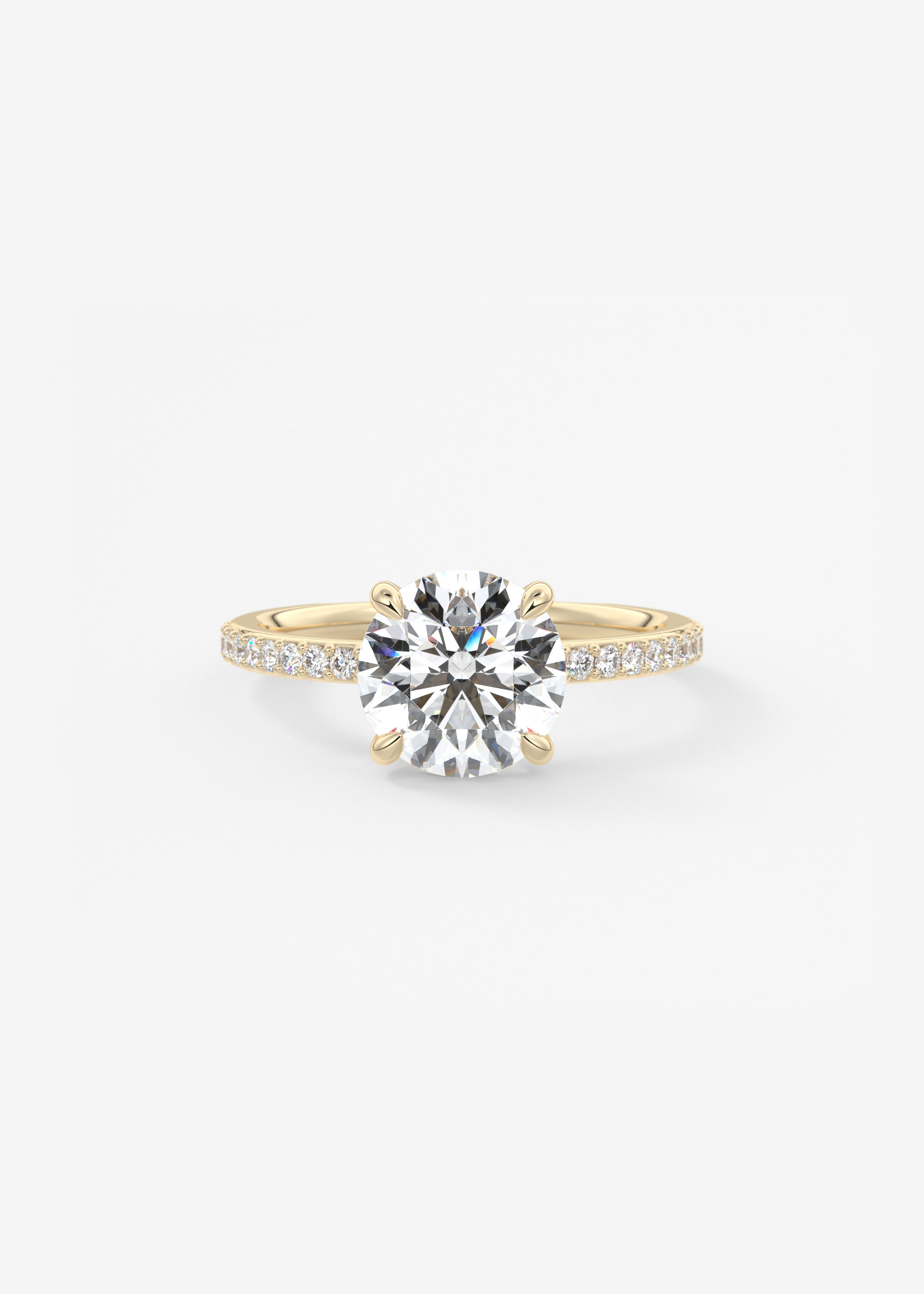 The Single Scoop Pavé  engagement in YG metal featuring Round,Round Brilliant,Old Mine cut with Prong,Pave setting
