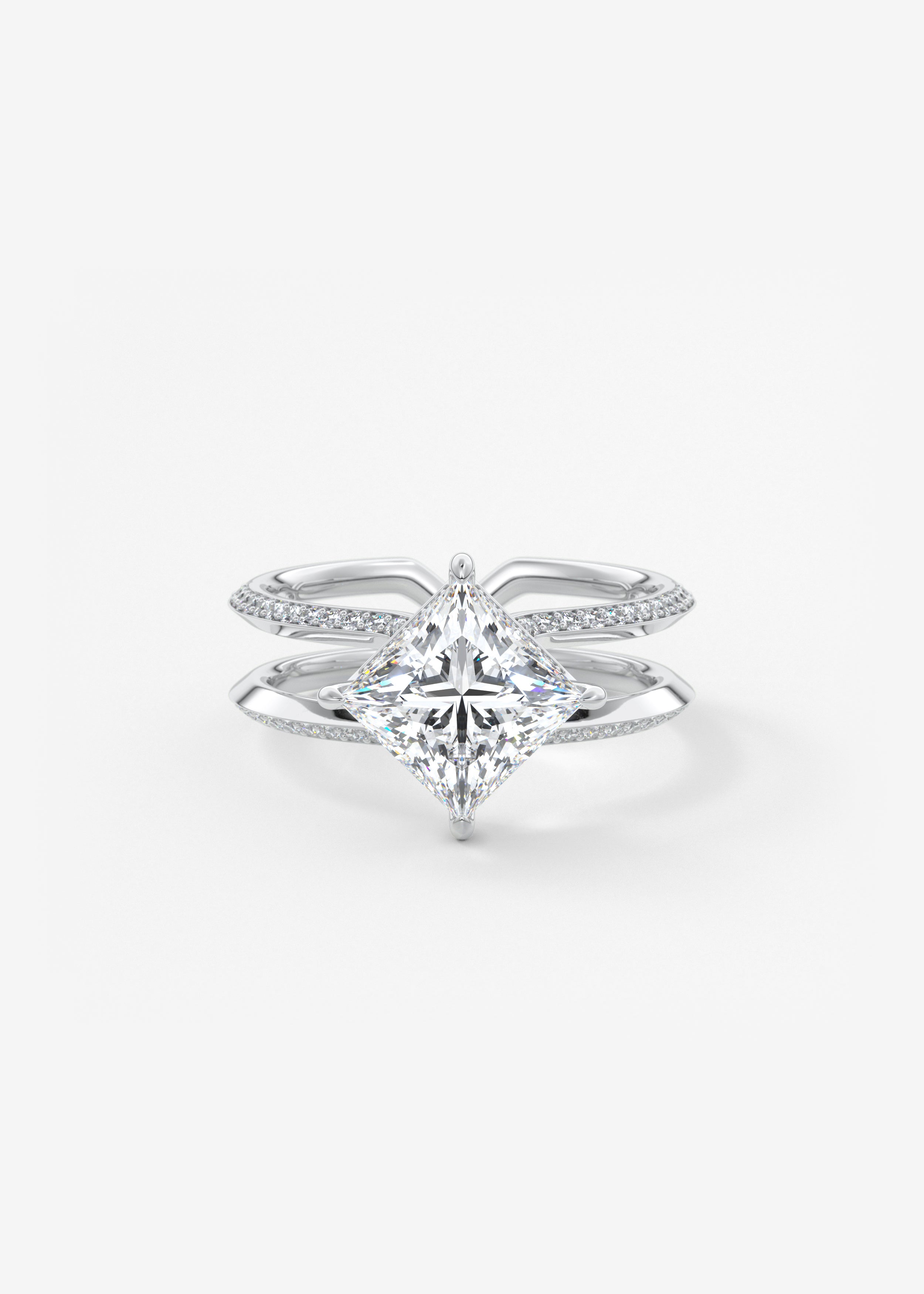The Link Pavé  engagement in WG metal featuring Princess cut with Prong,Pave,Hidden Halo,Vintage Inspired,Split Shank setting