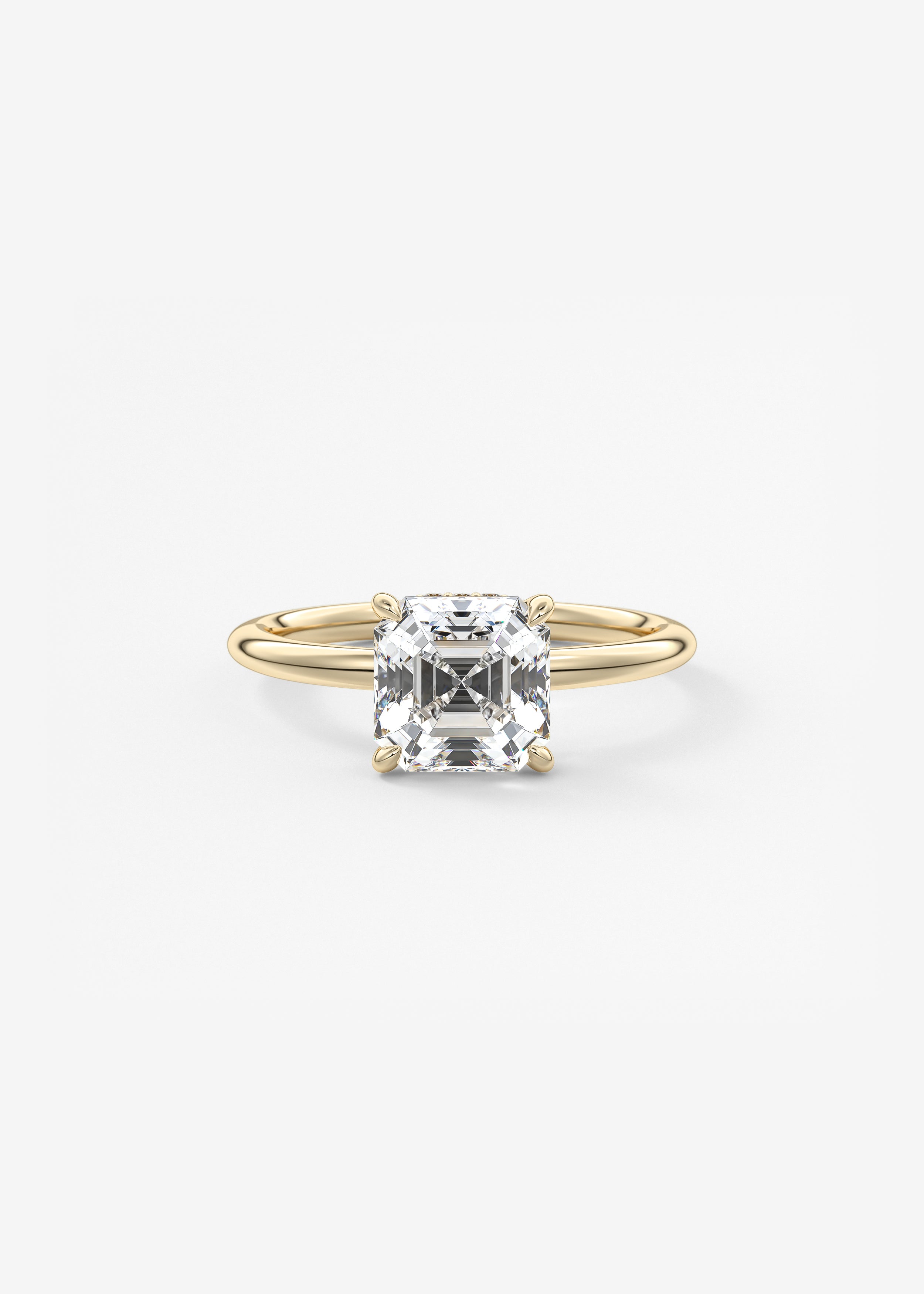 Plunge Hidden Halo  engagement in YG metal featuring Asscher cut with Solitaire,Prong,Hidden Halo setting