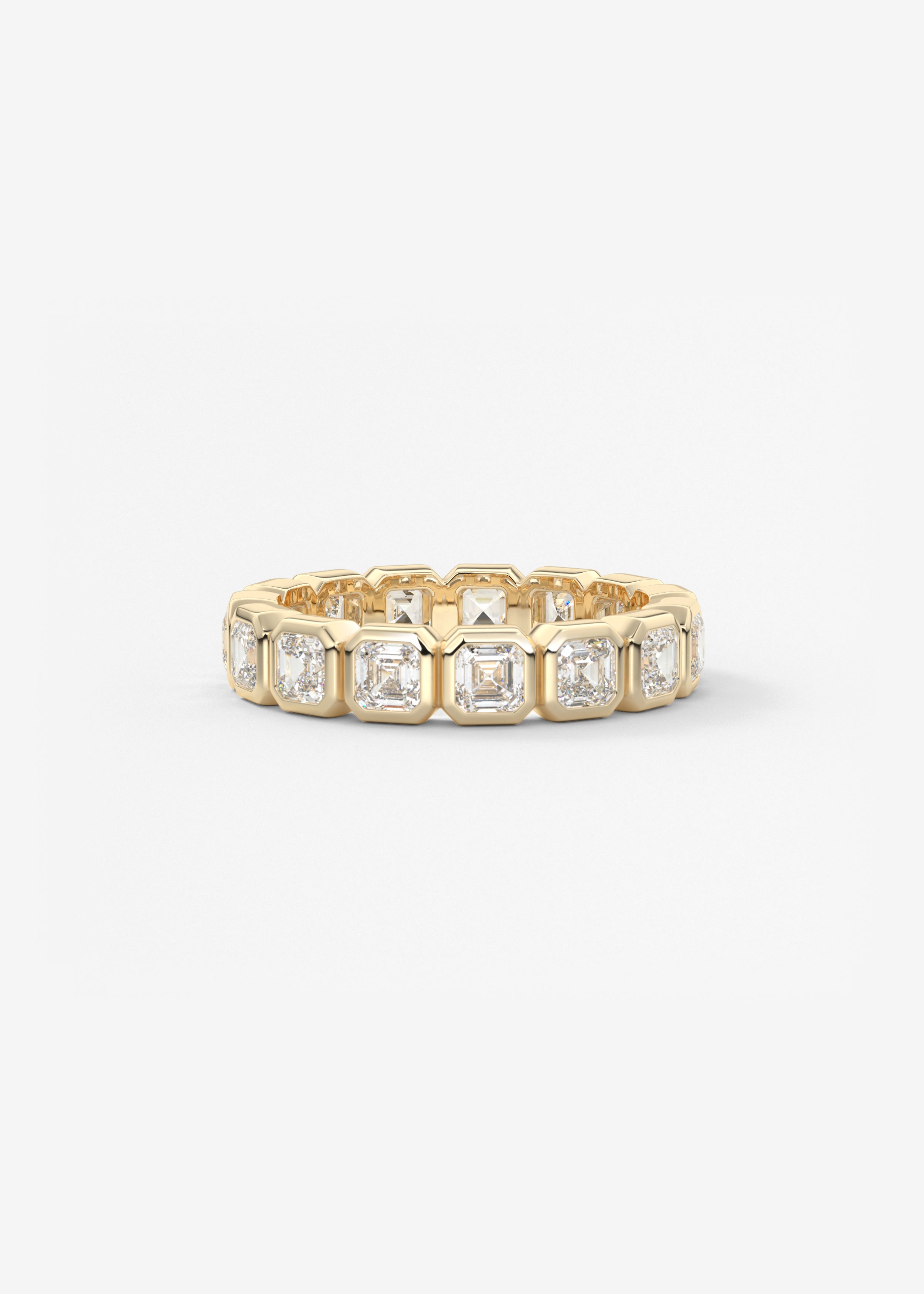 The Asscher Bezel Eternity wedding in YG metal featuring None,Asscher cut with Anniversary,Pave,Eternity,Art Deco,Statement setting