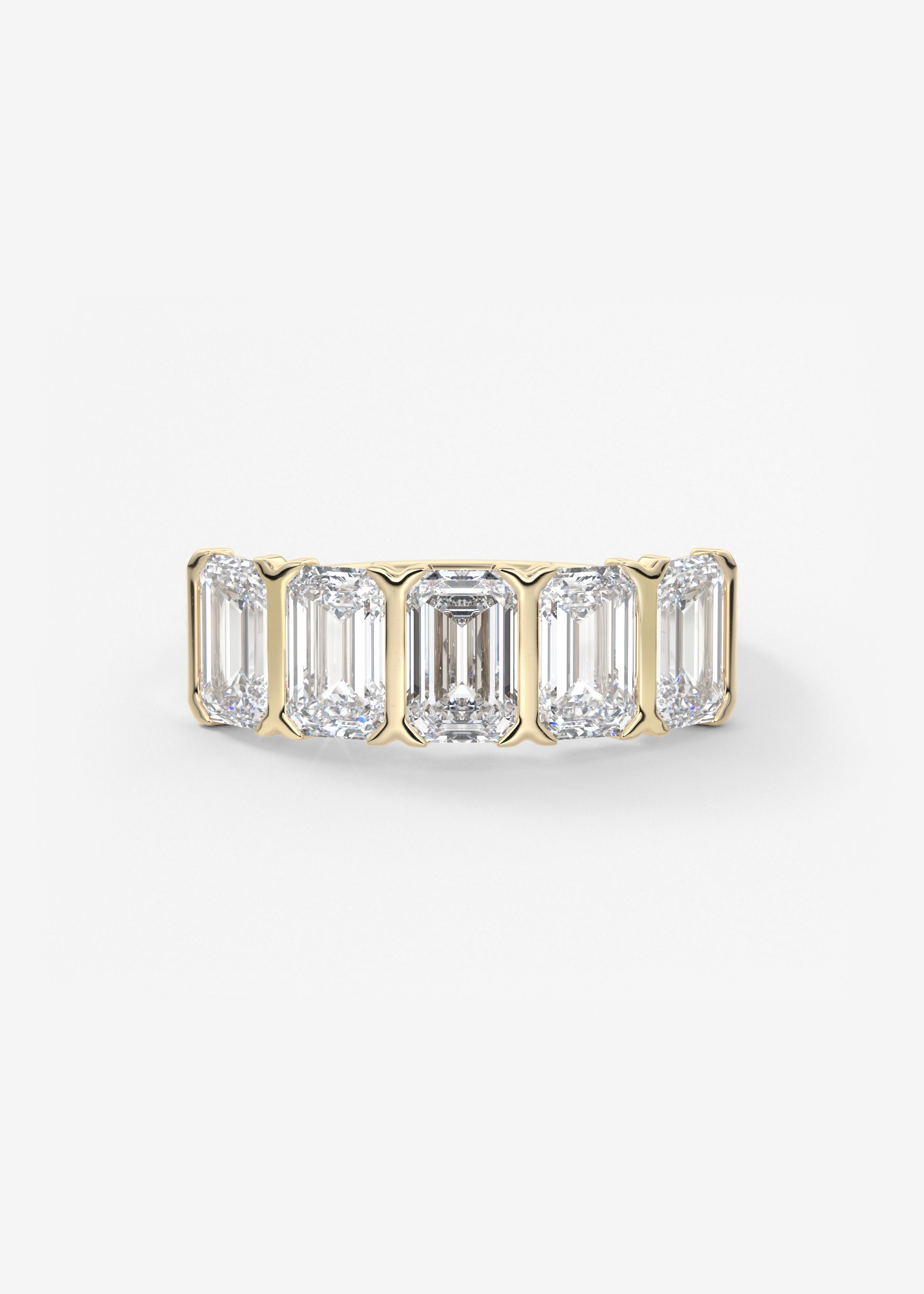 The Emerald Five Stone wedding in YG metal featuring None cut with Anniversary,Pave,Statement setting