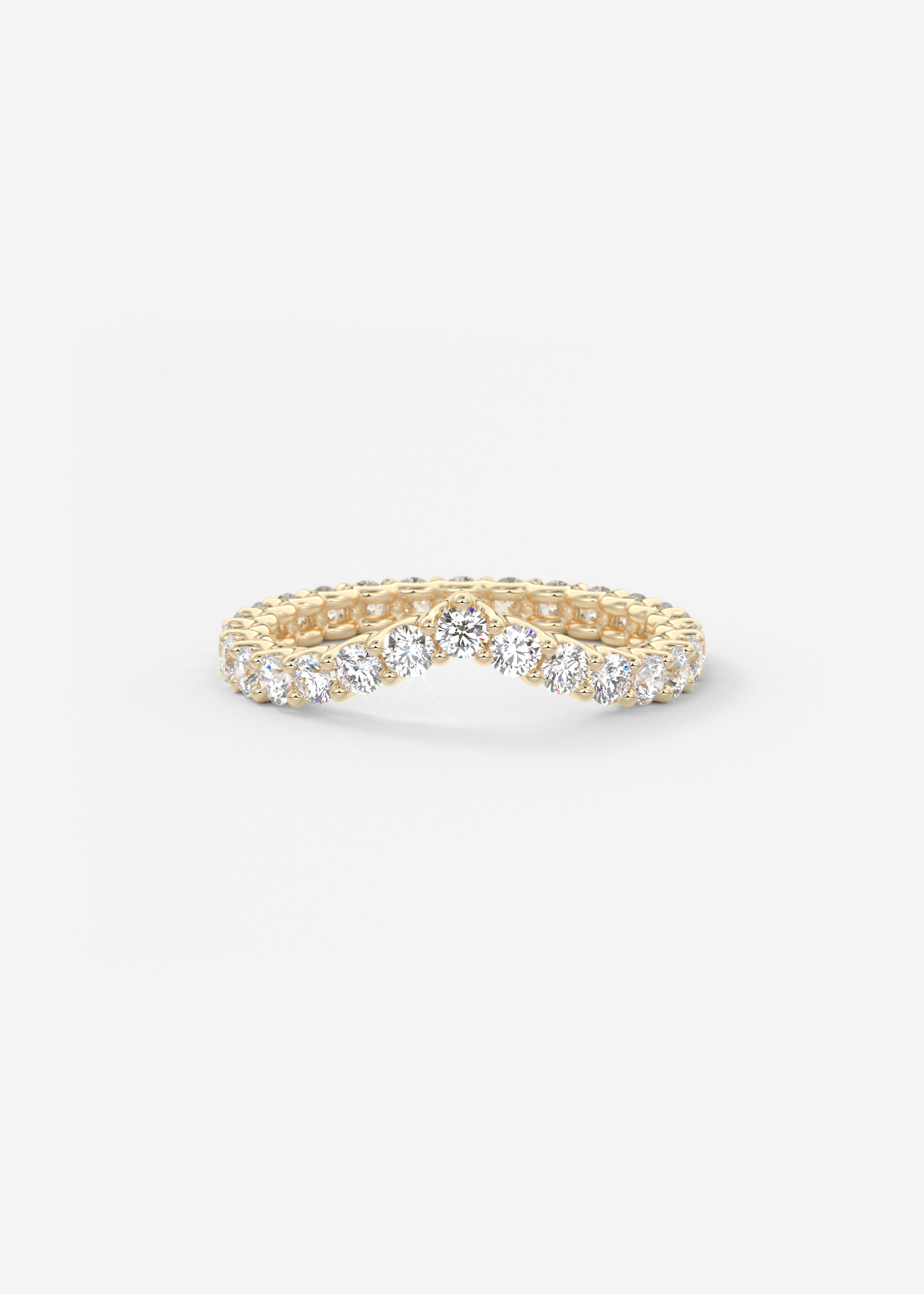 The Peaked Scallop Eternity 2.2mm wedding in YG metal featuring None cut with Anniversary,Pave,Eternity,Peaked setting
