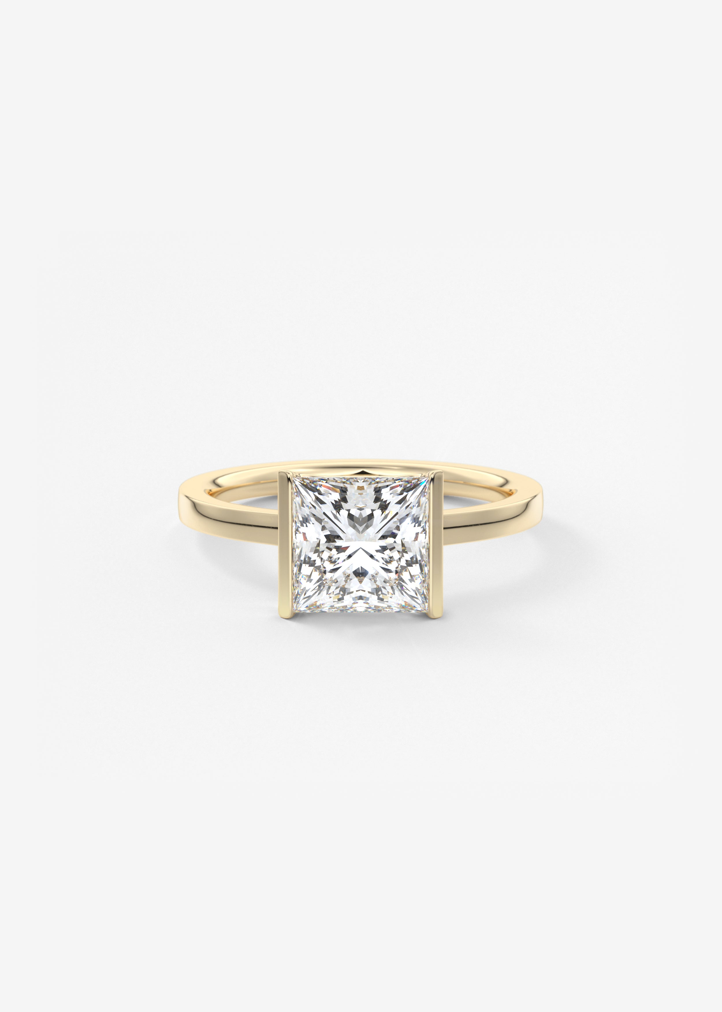 The Plutch  engagement in YG metal featuring Princess cut with Solitaire,Half Bezel setting